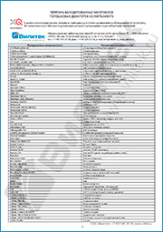 Перечень валидированных материалов порошковых дозаторов XQ Instrument 