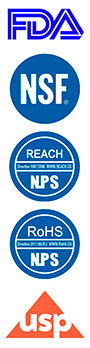 Логотипы FDA, NSF, USP, REACH, RoHS