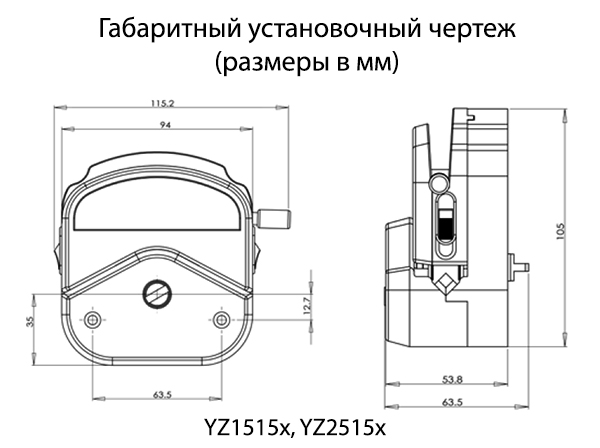 Габаритный установочный чертеж для головок YZ1515x, YZ2515x
