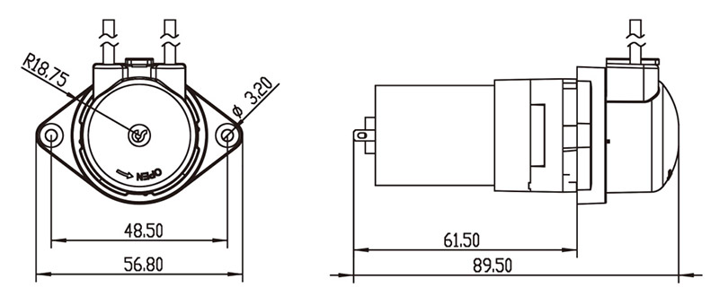 Габаритные и присоединительные размеры c двигателем постоянного тока и двухступенчатым редуктором
