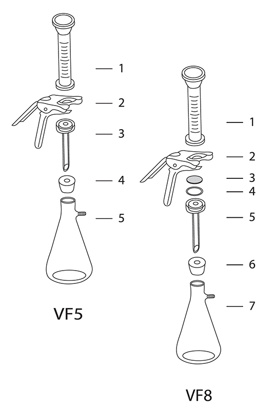 Детали комплектов из стекла для вакуумного фильтрования VF5 и VF8